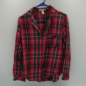 Victoria Secret Plaid Women's Shirt Button Down Small Pink V-neck Lightweight